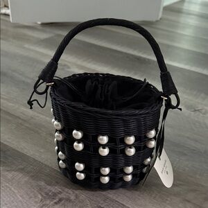 Black Pearl-Studded Mini Bag